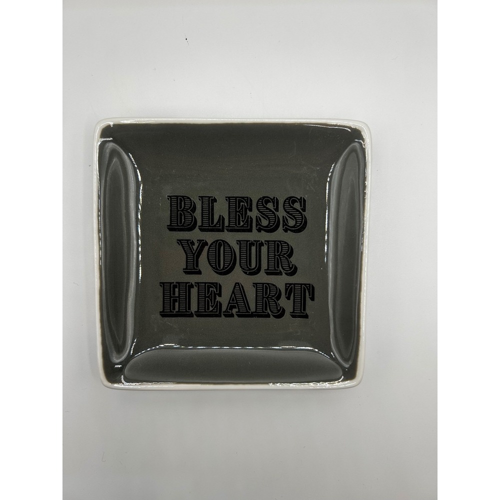 Bless Your Heart Ceramic Trinket Dish Grey Square Jewelry‎ Tray Valet Bowl - Picture 2 of 4